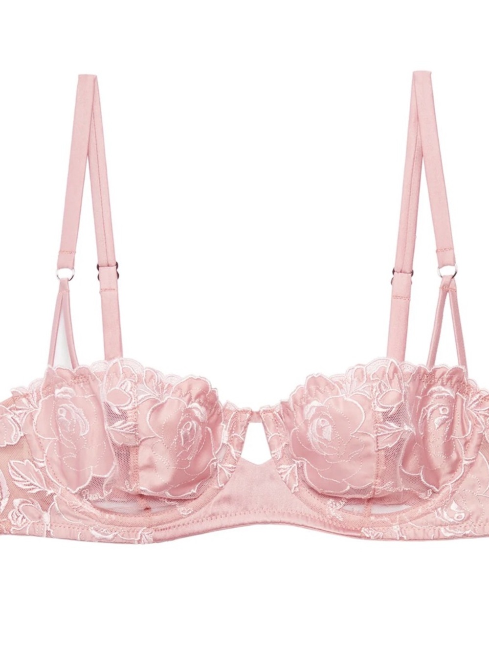 Fleur du Mal Rose Pink Silk-Blend Embroidered Underwired Soft Balconette Bra 30G